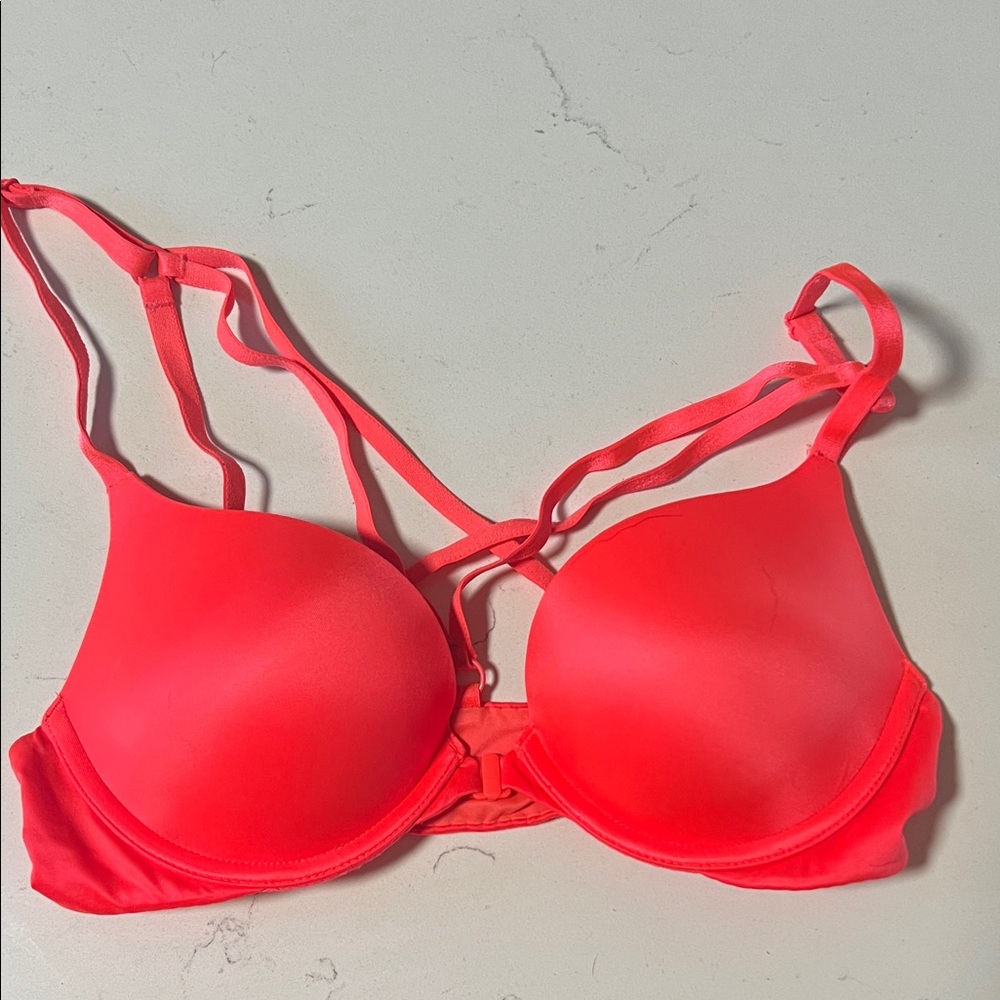 Women's Bright Coral Pink Strappy Bra